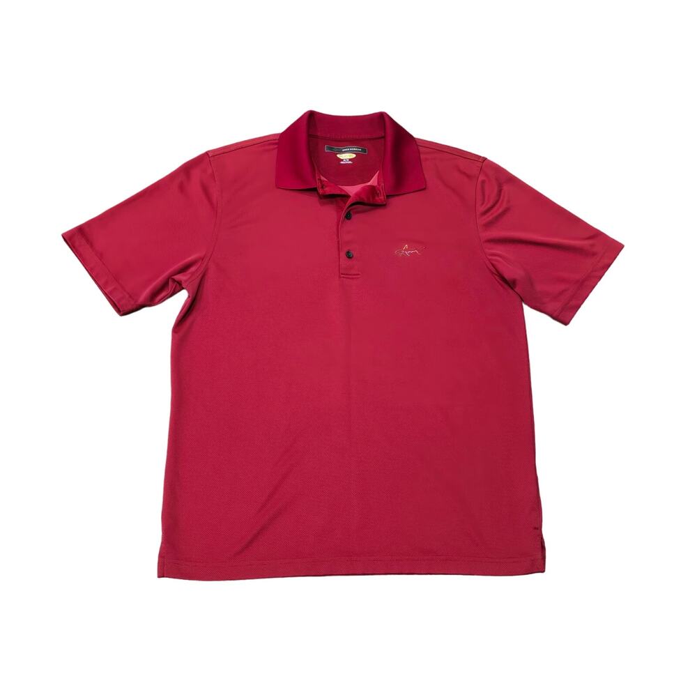 Greg Norman Play Dry Red Embordered Logo Crew Neck Short Sleeve Polo Shirt